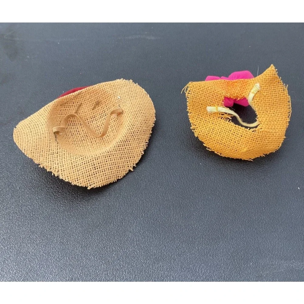 Vintage Lot of 2 Straw Hats with Flower Detail for Barbie‎ Dolls - HATS ONLY